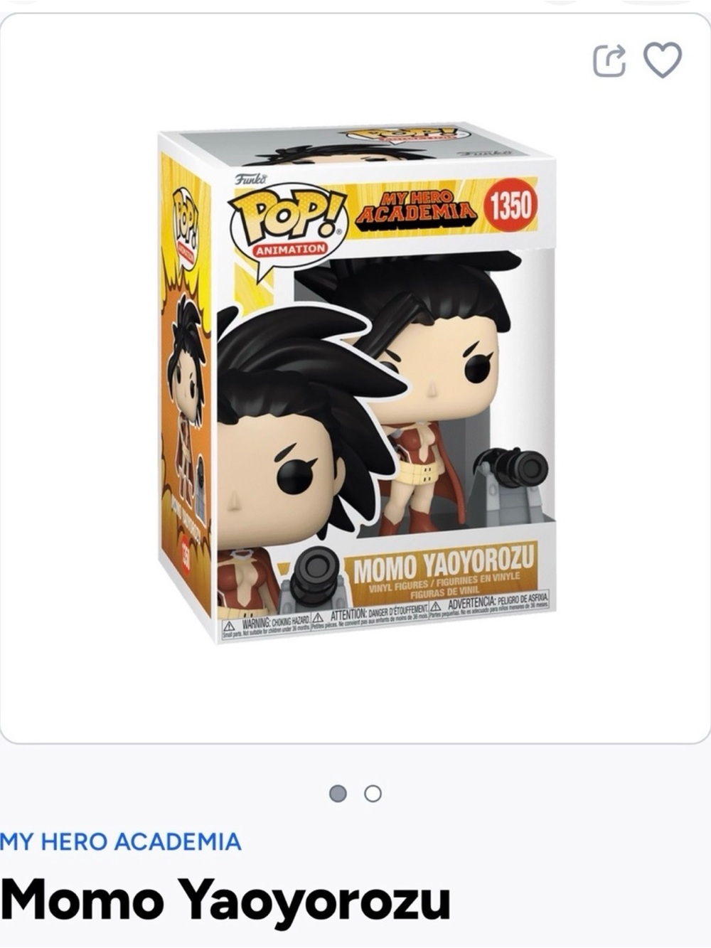 Funko Pop! Animation Momo Yaoyorozu Vinyl Figure - Black & Cream- 1350